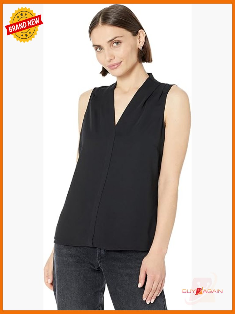 Sleeveless V-Neck Tank Top With Back Ruching, Polyester, Day To Night